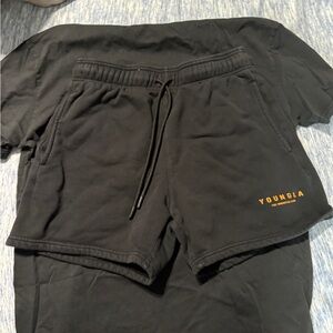 YoungLA Black Shorts with Orange Logo